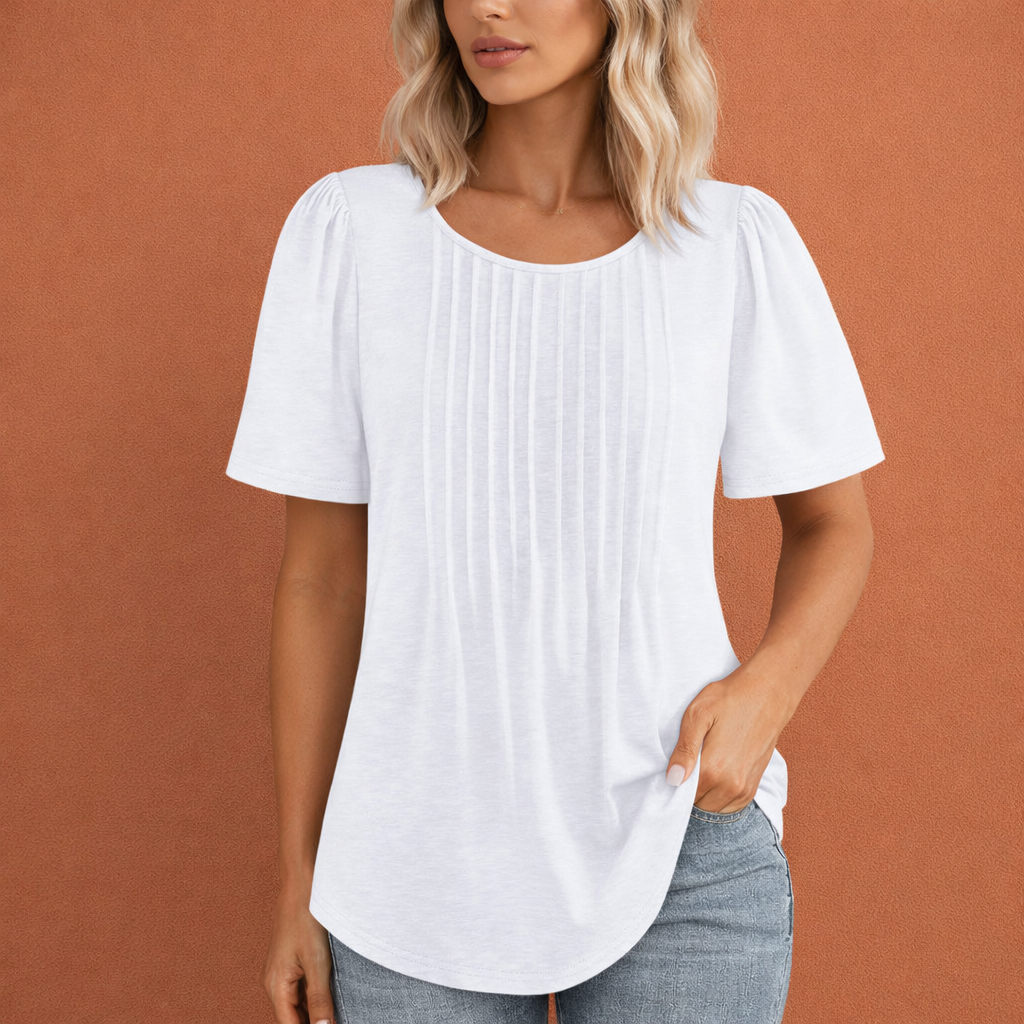 Dames zomer top in wit met minimalistisch design, zacht en comfortabel voor casual en stijlvolle outfits.