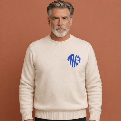 Witte elegante geborduurde heren trui met comfortabele pasvorm, geschikt voor dagelijks gebruik en nette gelegenheden.