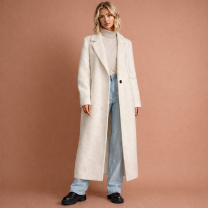 Witte elegante oversized mantel voor dames met comfortabele pasvorm, ideaal voor dagelijks gebruik in herfst en winter.