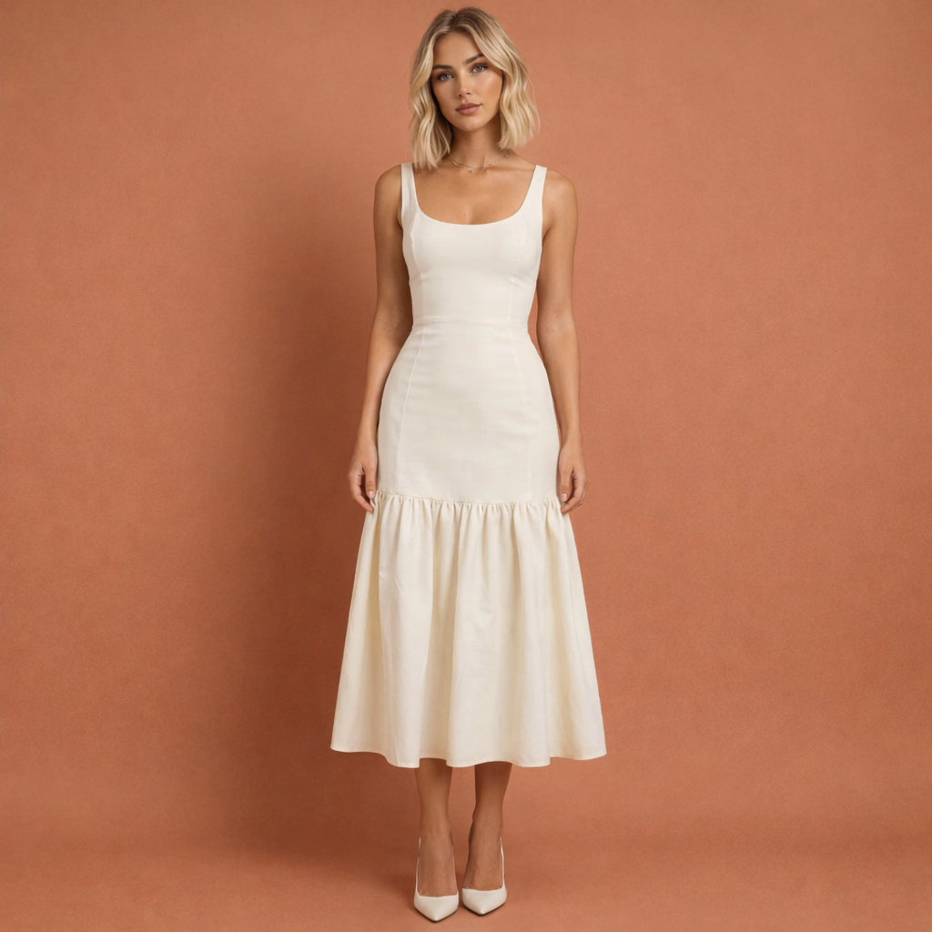 Witte elegante rimpel maxijurk voor dames, perfect voor feesten en stijlvolle gelegenheden.