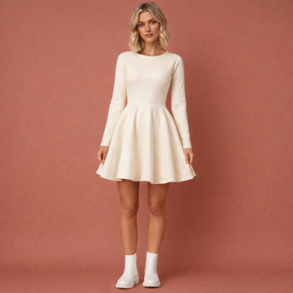 Elegante skaterjurk voor dames met lange mouwen en flatterende pasvorm, geschikt voor dagelijks gebruik en stijlvolle gelegenheden.