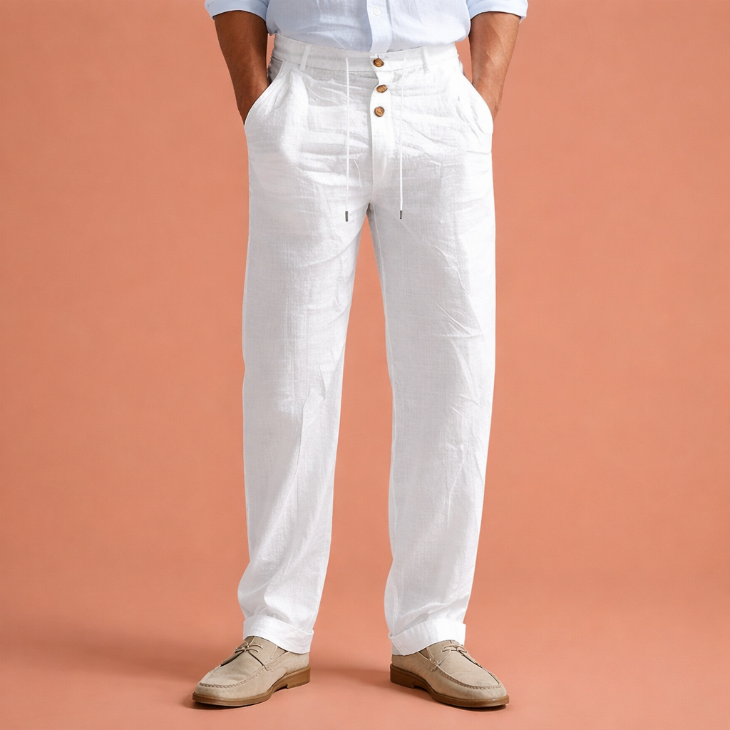 Heren broek in wit met minimalistisch design, zacht en comfortabel voor casual en stijlvolle outfits.