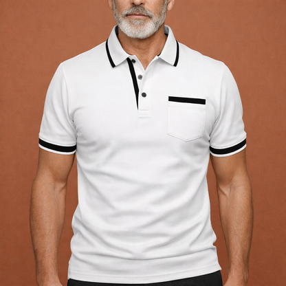 Heren polo shirt in wit met minimalistisch design, zacht en comfortabel voor casual en stijlvolle outfits.