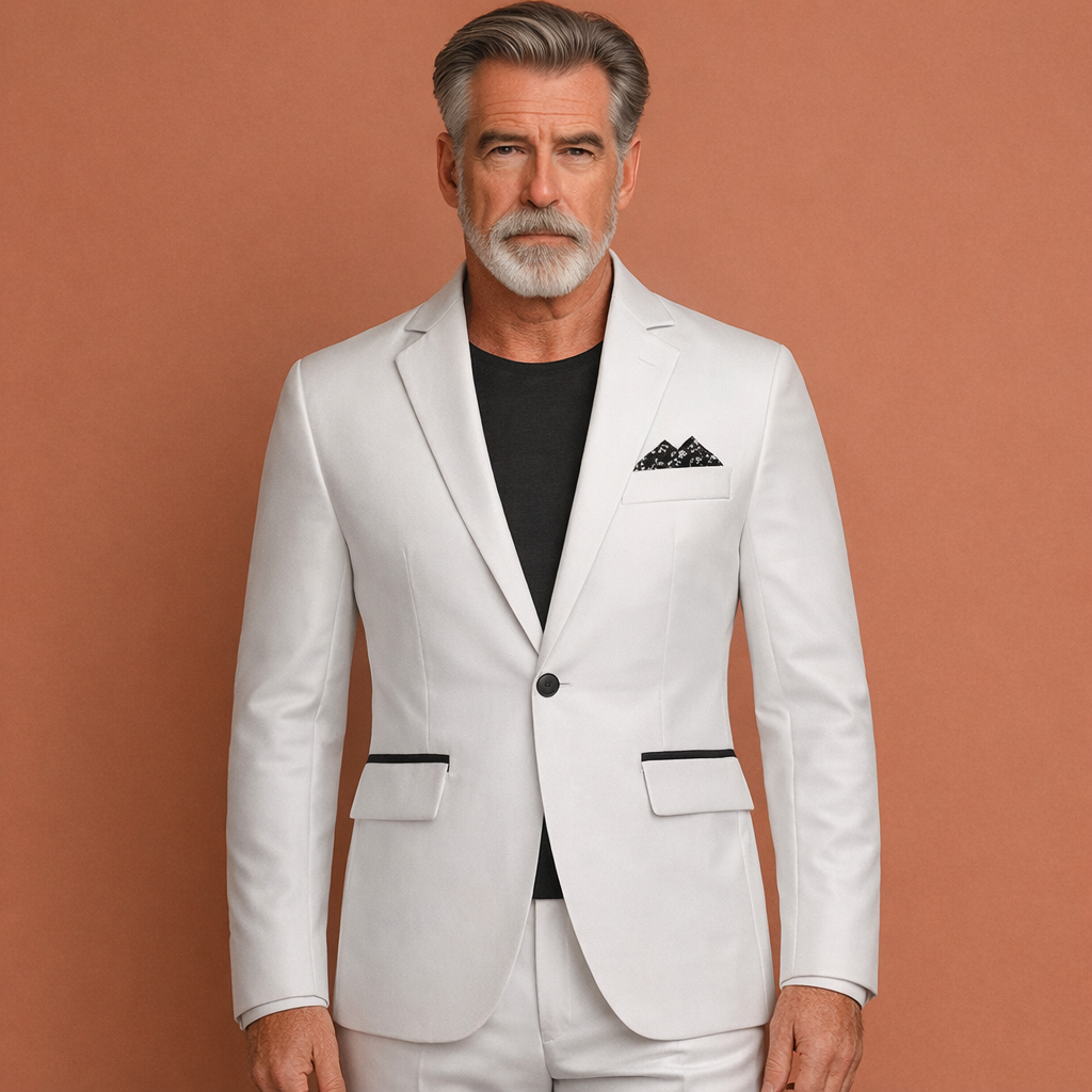 Witte herenjas met reverskraag en klepzakken, geschikt voor dagelijks gebruik en nette outfits.