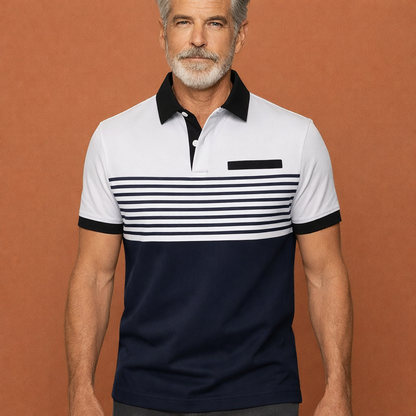 Heren polo in wit met streepdesign, zacht en comfortabel voor casual en stijlvolle outfits.