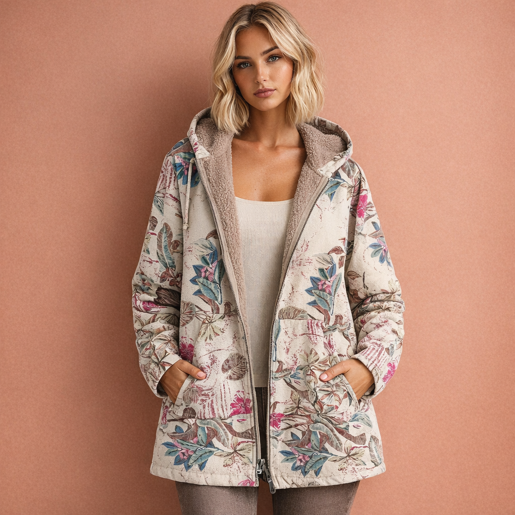 Witte dames jas met capuchon en comfortabele pasvorm, ideaal voor dagelijks gebruik en koude dagen.