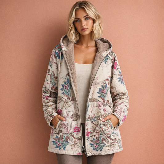 Witte dames jas met capuchon en comfortabele pasvorm, ideaal voor dagelijks gebruik en koude dagen.