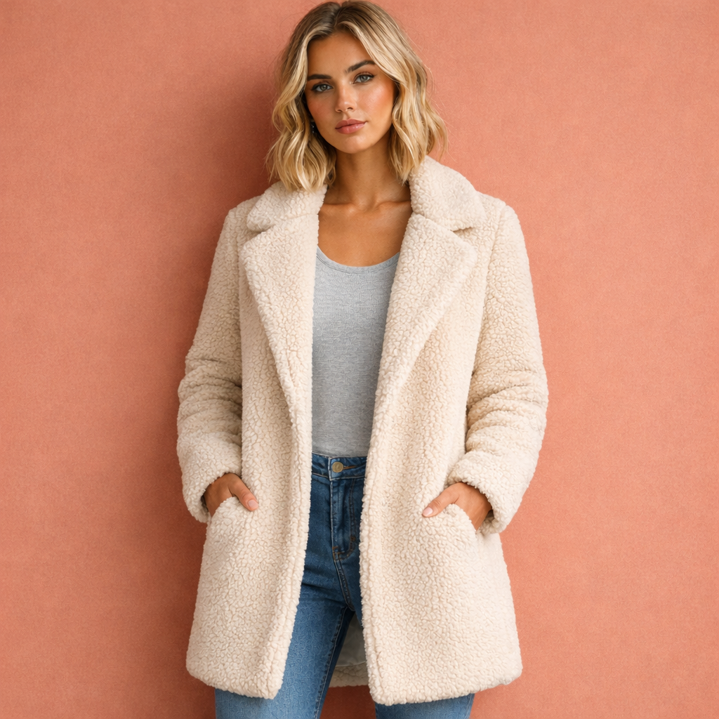 Witte dames lange jas met brede revers en comfortabele pasvorm, ideaal voor dagelijks gebruik en stijlvolle outfits.