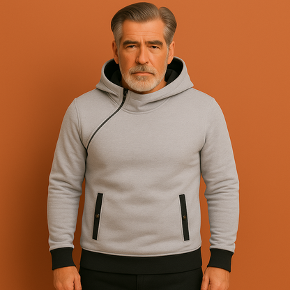 Slim-fit hoodie voor heren in witte kleur met contrasterende details, ideaal voor casual en sportieve outfits.