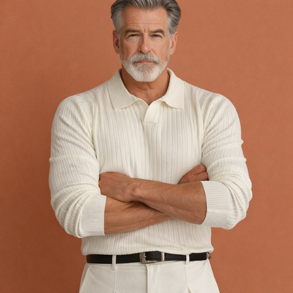 Witte warme polo trui voor heren met kraag en comfortabele pasvorm, ideaal voor dagelijks gebruik en nette casual outfits.