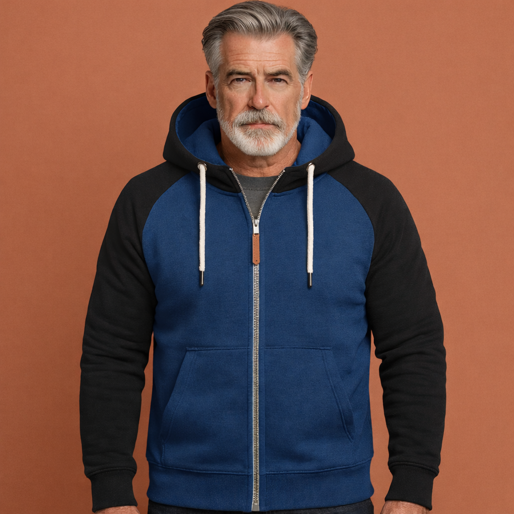 Zwart blauwe moderne heren sportjas met capuchon en comfortabele pasvorm, ideaal voor dagelijks gebruik en casual outfits