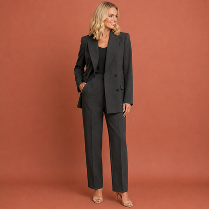 Dames broekpak in zwart met minimalistisch design, zacht en comfortabel voor casual en stijlvolle outfits.