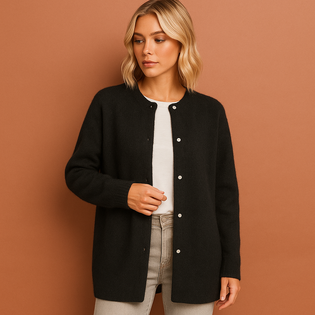 Dames vest in zwart met minimalistisch design, zacht en comfortabel voor casual en stijlvolle outfits.