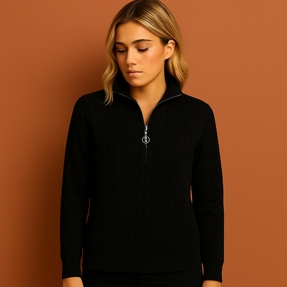 Zwart half-zip dames sweatshirt met comfortabele pasvorm voor casual outfits en dagelijks gebruik.