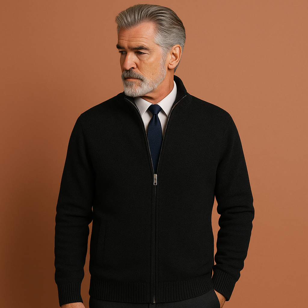 Heren vest in zwart met rits en kraag, zacht en comfortabel voor casual en stijlvolle outfits.