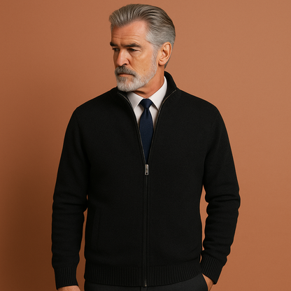 Heren vest in zwart met rits en kraag, zacht en comfortabel voor casual en stijlvolle outfits.