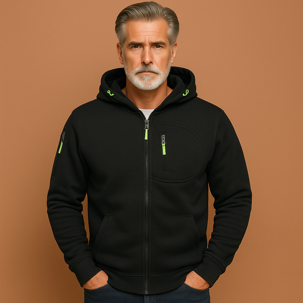 Zwart heren herfstvest met ritssluiting en comfortabele pasvorm, ideaal voor frisse dagen en stijlvolle outfits.