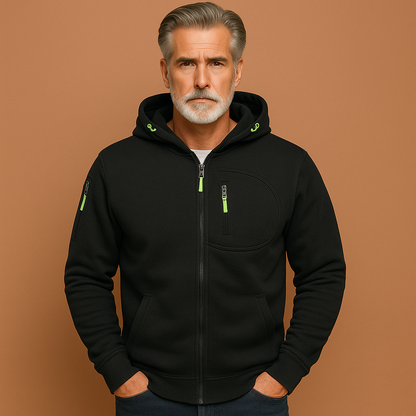 Zwart heren herfstvest met ritssluiting en comfortabele pasvorm, ideaal voor frisse dagen en stijlvolle outfits.