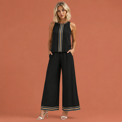 Dames zomer set in zwart met patroon met minimalistisch design, zacht en comfortabel voor casual en stijlvolle outfits.