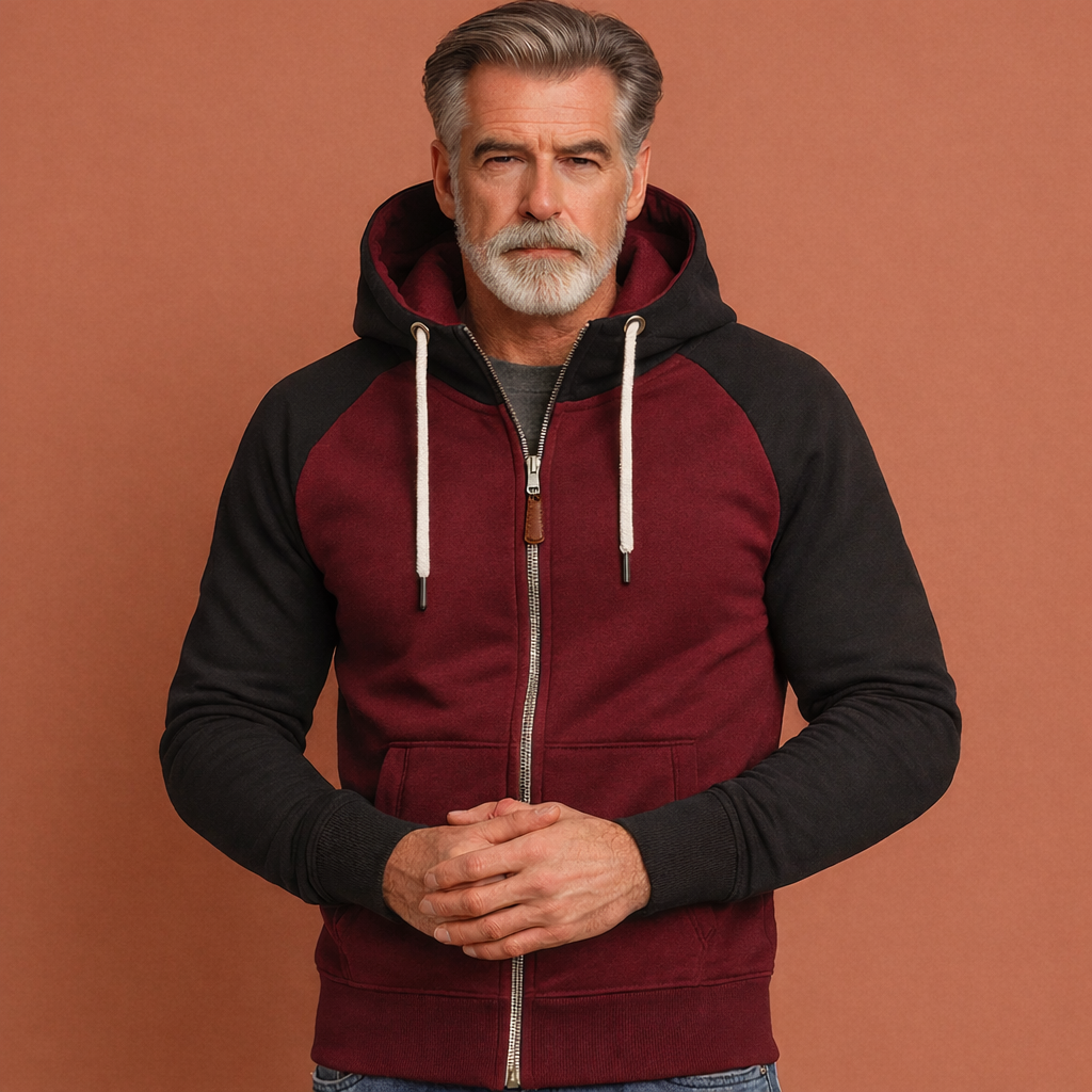 Zwart rode moderne heren sportjas met capuchon en comfortabele pasvorm, ideaal voor dagelijks gebruik en casual outfits.