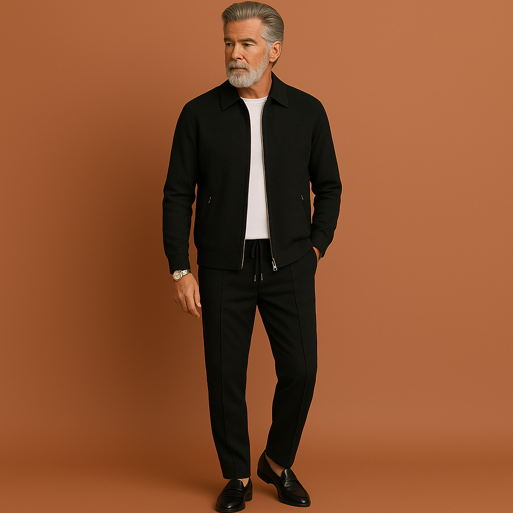 Zwart trainingspak voor heren met ritsjack, geschikt voor dagelijks gebruik en casual outfits.