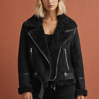 Zwarte dames aviator jas met ritssluiting en comfortabele pasvorm, ideaal voor dagelijks gebruik en casual outfits.