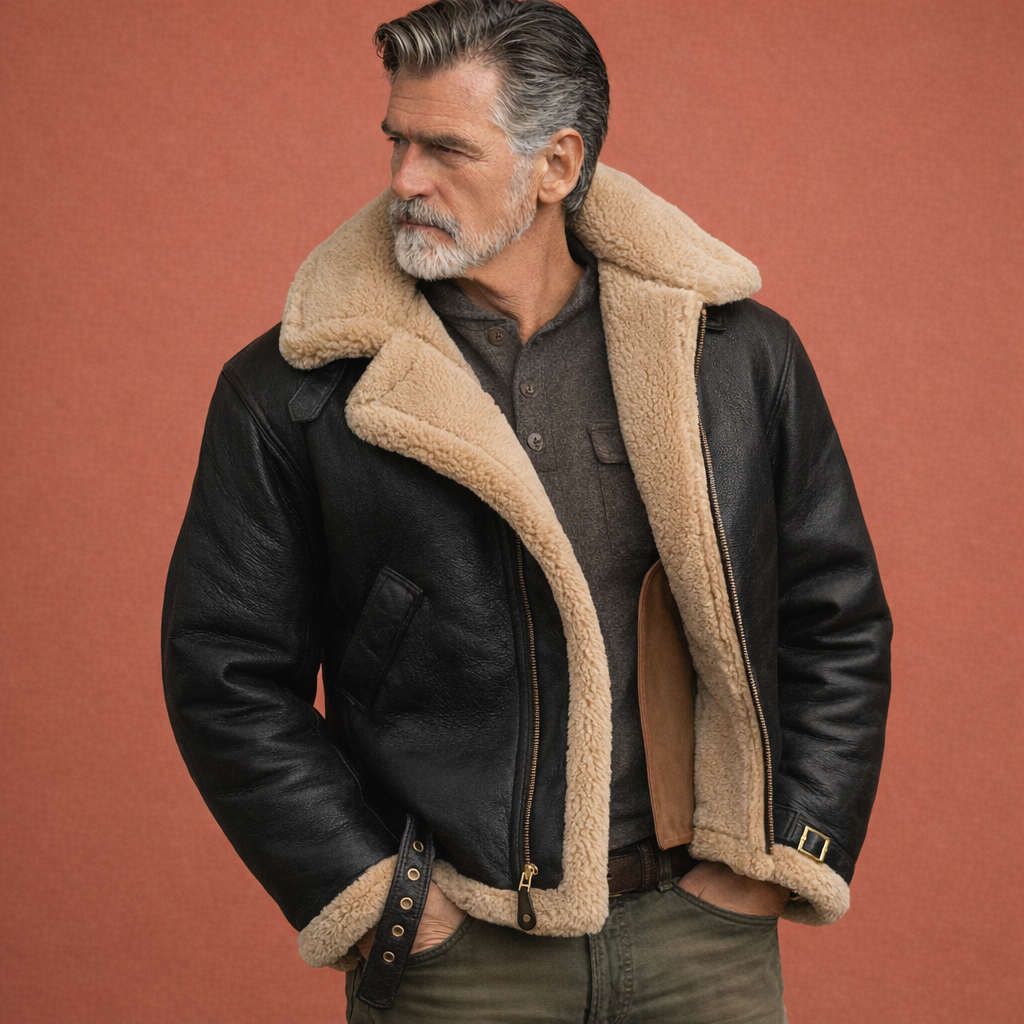 Zwarte aviator jas voor heren met opstaande kraag en ritssluiting, ideaal voor dagelijks gebruik in herfst en winter.1