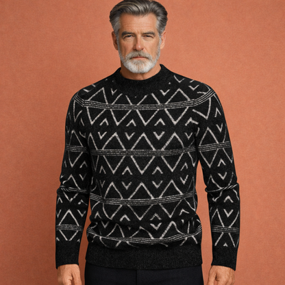 Zwarte heren bedrukte trui met comfortabele pasvorm en warme uitstraling, ideaal voor dagelijks gebruik en casual outfits.