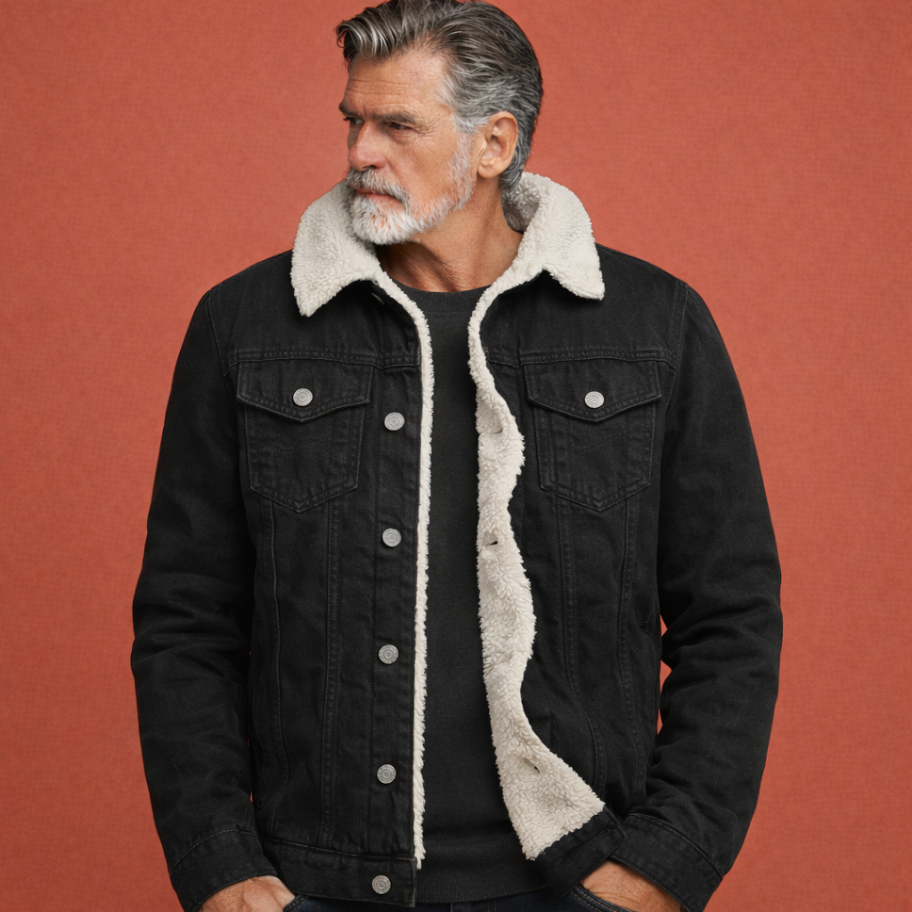Zwarte casual herenjas met knoopsluiting en comfortabele pasvorm, geschikt voor dagelijks gebruik en moderne outfits.
