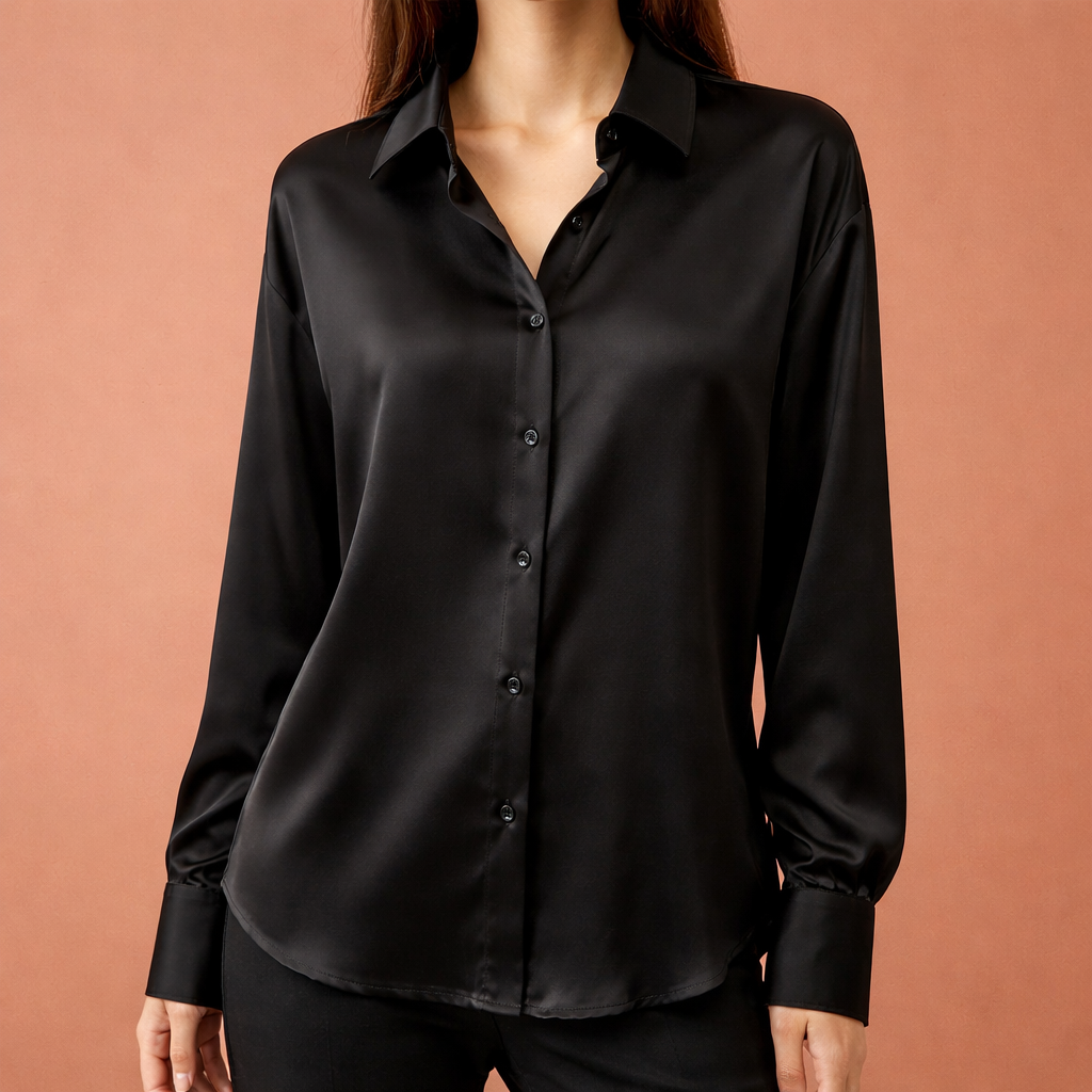 Dames blouse in zwart met minimalistisch design, zacht en comfortabel voor casual en stijlvolle outfits.