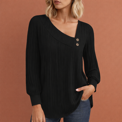 Dames gebreide sweater in zwart met minimalistisch design, zacht en comfortabel voor casual en stijlvolle outfits.