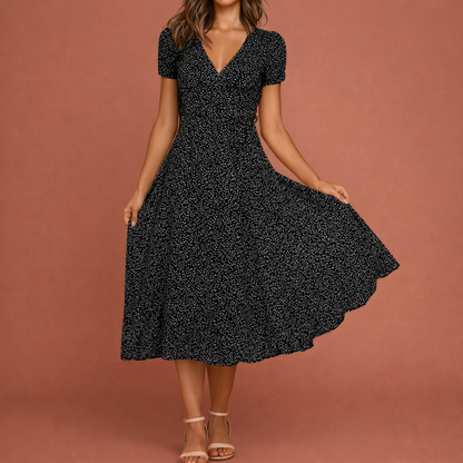 Dames midi jurk in zwart met minimalistisch design, zacht en comfortabel voor casual en stijlvolle outfits.