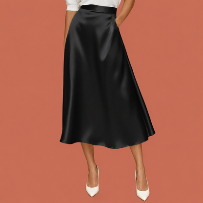 Dames midi rok in zwart met minimalistisch design, zacht en comfortabel voor casual en stijlvolle outfits.
