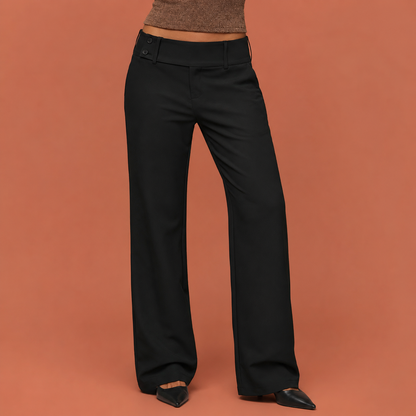 Dames wijde pijp broek in zwart met minimalistisch design, zacht en comfortabel voor casual en stijlvolle outfits.