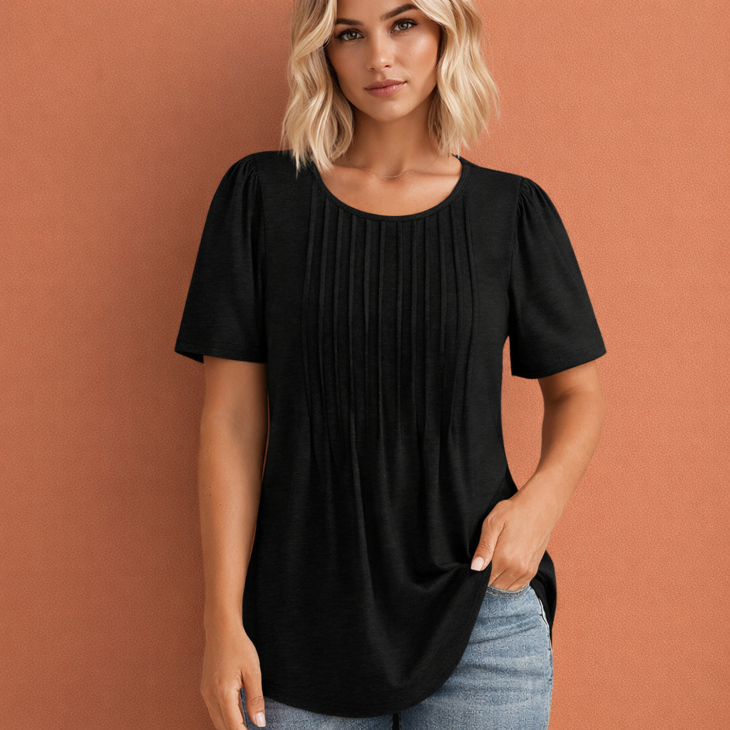 Dames zomer top in zwart met minimalistisch design, zacht en comfortabel voor casual en stijlvolle outfits.