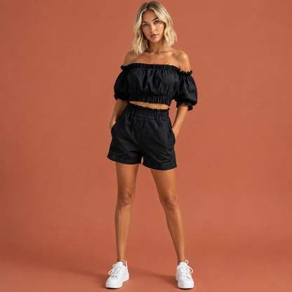 Dames zomerset in zwart met minimalistisch design, zacht en comfortabel voor casual en stijlvolle outfits.