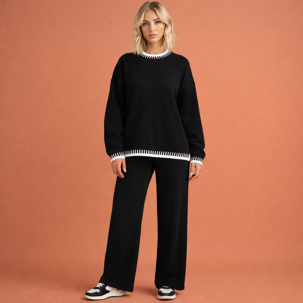 Zwarte elegante losvallende set voor dames met comfortabele pasvorm, ideaal voor dagelijks gebruik en stijlvolle casual outfits.