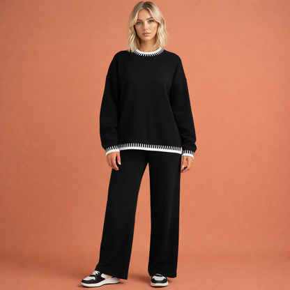 Zwarte elegante losvallende set voor dames met comfortabele pasvorm, ideaal voor dagelijks gebruik en stijlvolle casual outfits.