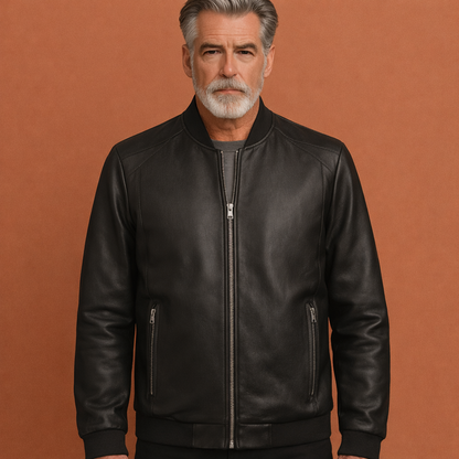Zwarte elegante motorjas voor heren met comfortabele pasvorm, geschikt voor dagelijks gebruik en casual outfits.