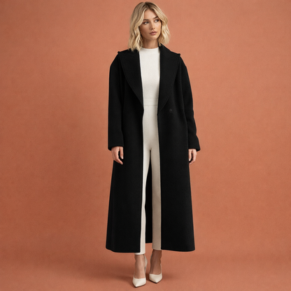 Zwarte elegante oversized mantel voor dames met comfortabele pasvorm, ideaal voor dagelijks gebruik in herfst en winter.