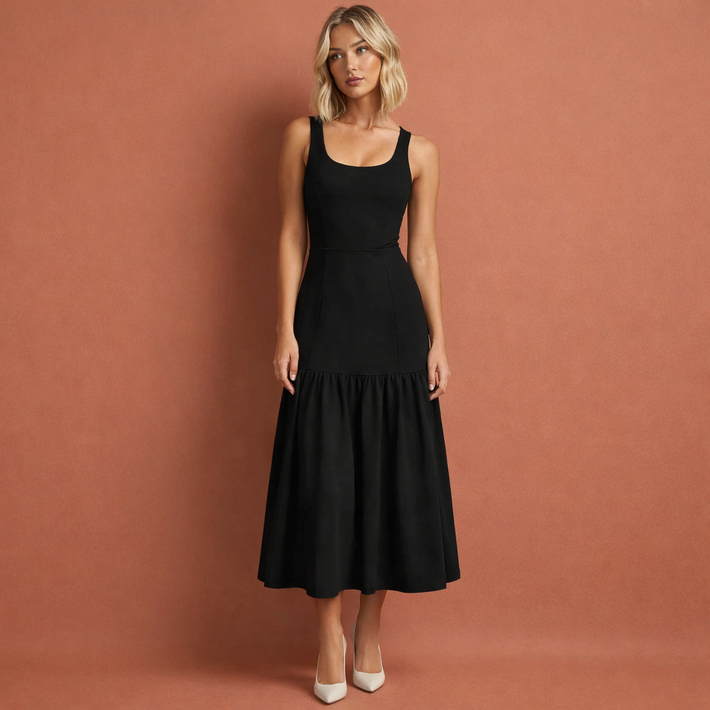 Zwarte elegante rimpel maxijurk voor dames, perfect voor feesten en stijlvolle gelegenheden.