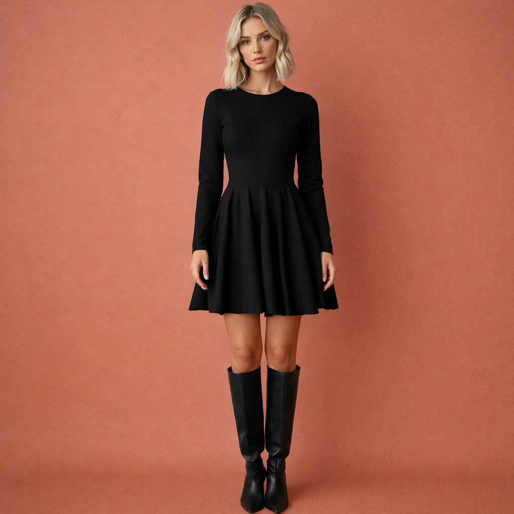 Elegante skaterjurk voor dames met lange mouwen en flatterende pasvorm, geschikt voor dagelijks gebruik en stijlvolle gelegenheden.