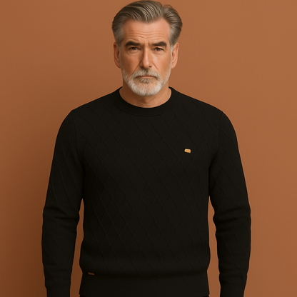 Zwarte heren trui met gebreid ontwerp en moderne pasvorm, ideaal voor dagelijks gebruik en casual outfits.