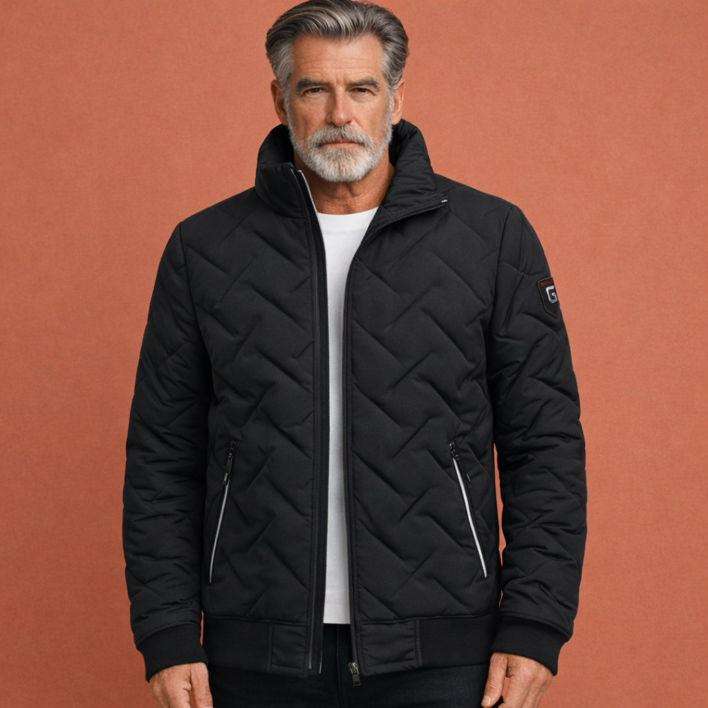 Zwarte heren gewatteerde winterjas met comfortabele pasvorm, ideaal voor koude dagen en dagelijks gebruik.