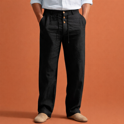 Heren broek in zwart met minimalistisch design, zacht en comfortabel voor casual en stijlvolle outfits.