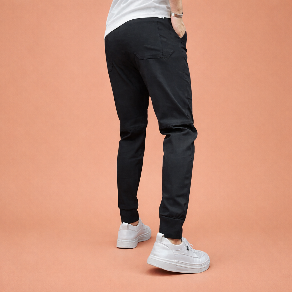 Heren cargo broek in zwart met minimalistisch design, zacht en comfortabel voor casual en stijlvolle outfits.