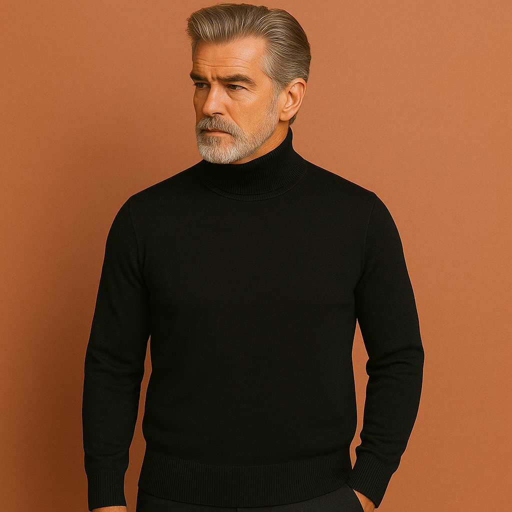 Heren coltrui in zwart met tijdloos design, zacht en comfortabel voor stijlvolle en zakelijke outfits.