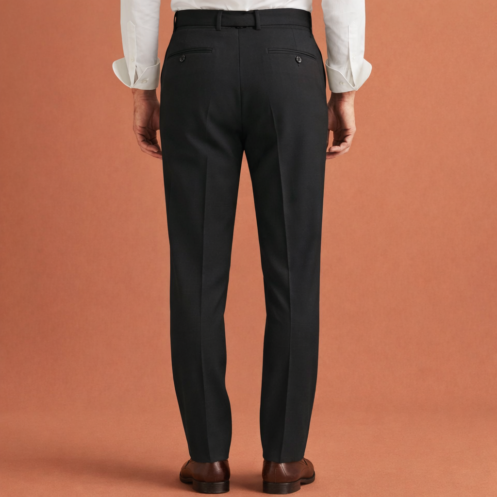 Heren pantalon in zwart met minimalistisch design, comfortabel en stijlvol voor moderne en zakelijke outfits.
