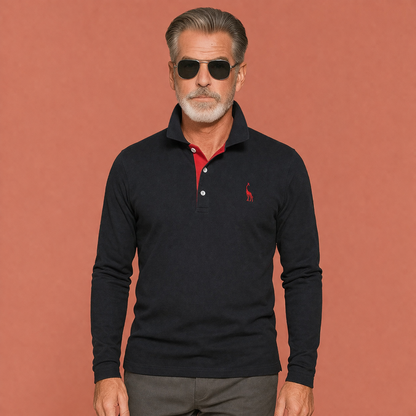 Heren polo in zwart met minimalistisch design, zacht en comfortabel voor casual en stijlvolle outfits.