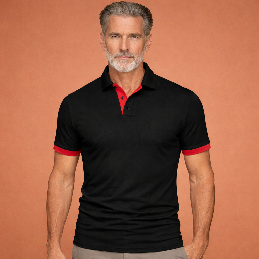 Heren polo in zwart met minimalistisch design, comfortabel en stijlvol voor casual en nette outfits.